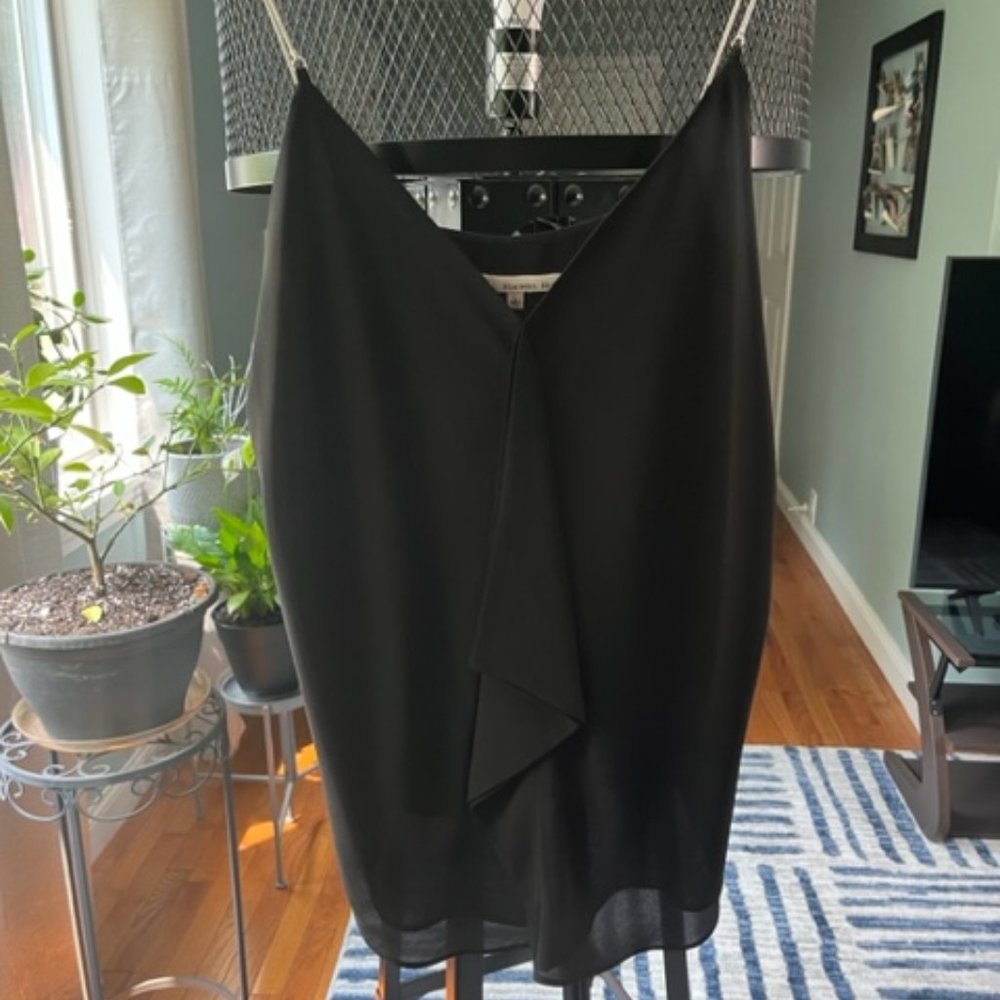 Rachel Roy Black V Neck Tank Cami With Chain Straps and Front Ruffle Lined SZ L